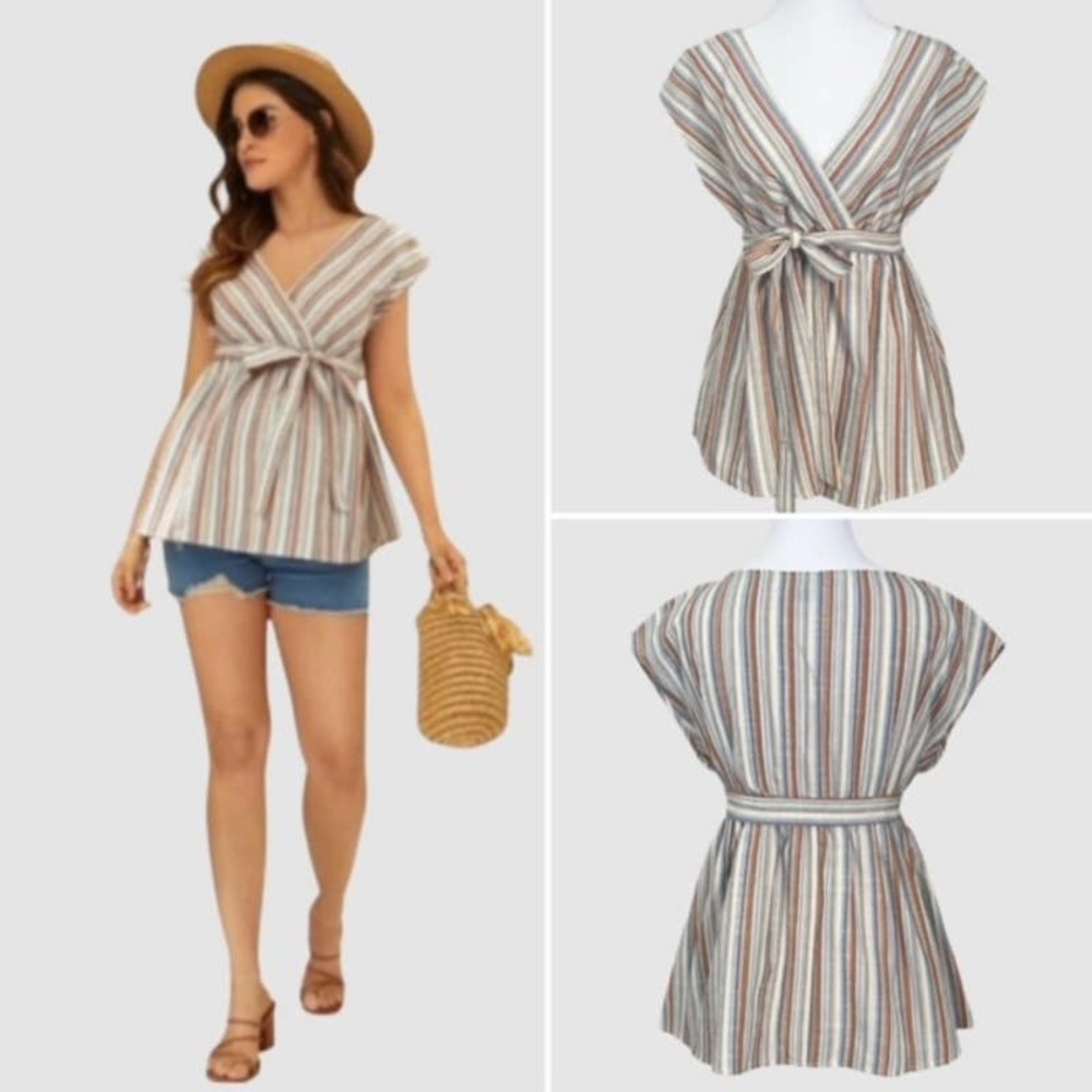 SHEIN Maternity Batwing Sleeve & Peplum Blouse Multi-Striped, NWOT - Size XS/2